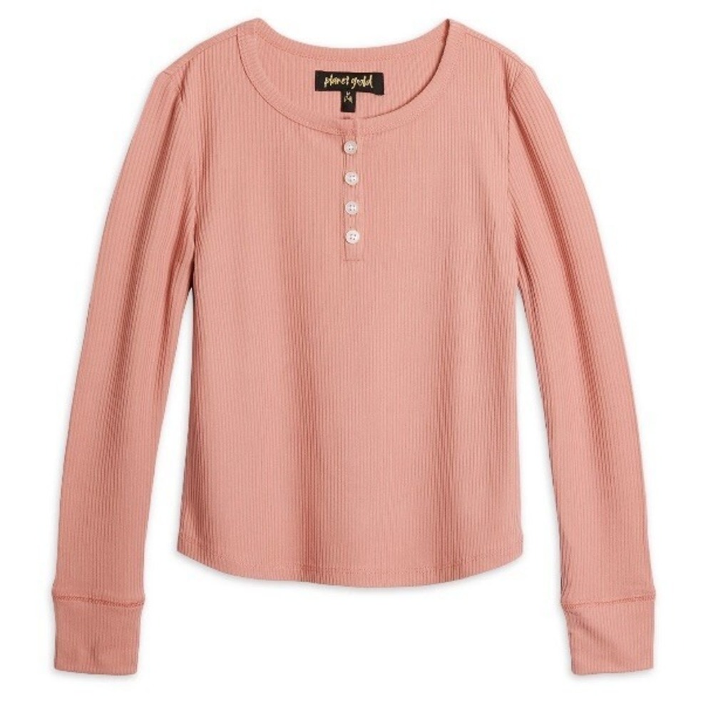 Planet Gold Girls Long Sleeve Henley Small 6-6X New with Tags Coral Yummy Ribbed